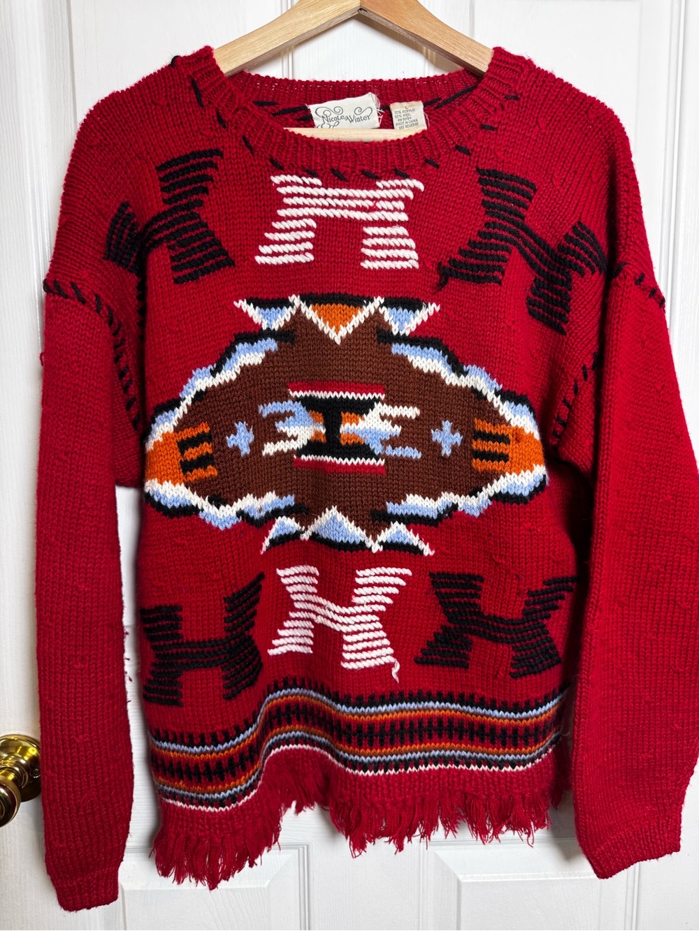 Vintage Nicole Winter Wool Sweater Large Ralph Lauren Style Southwestern Western